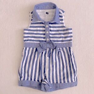 Janie and Jack | Striped Oxford Cotton Nautical Romper Cornflower Blue (6-12M)